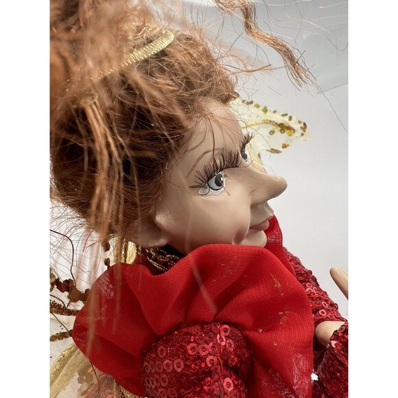 Elf Figurine Red Dress Gold Wings Fairy Pixie Fantasy Signed 12"  Real Eye lashe - Picture 14 of 16